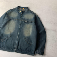 Veste en jean vintage de haute qualité, délavée à l'acide, coupe oversize zippée, style streetwear personnalisé, décontractée, coupe carrée, col montant