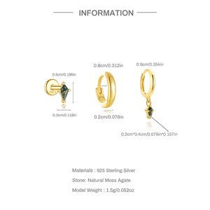 Pendientes de Aro con Geometría de Plata de Ley Chapada en Oro de 18K y Ágata Verde para Mujer - Regalo Moderno para Bodas y Fiestas - Product Image 3