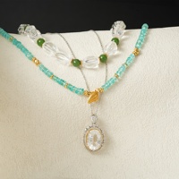Bijoux bohème en pierre naturelle en argent sterling 925 plaqué or Apatite cristal Jade clair Quartz perle pendentif collier ensemble
