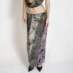 กระโปรงมิดิพิมพ์ลายดอกไม้สำหรับผู้หญิง กระโปรงทรงเอเอวต่ำ แฟชั่นฤดูร้อนสไตล์วินเทจ - Product Image 2