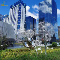 Ville jardin parc extérieur fleur en métal Art abstrait décoration Statues grande Sculpture de pissenlit en acier inoxydable