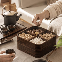 Boîte de service en bois à double couche et compartimentée, multifonctionnelle, pour dattes, gâteaux et autres, en bois et bambou.