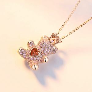 Collar de Plata de Ley 925 con Oso de Peluche y Corona, Joyería Linda con Dijes de Circonita, Regalo de Cumpleaños, Directo de Fábrica - Product Image 3