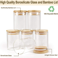 Bocaux empilables hermétiques en verre borosilicate transparent avec couvercle en bambou pour épices, céréales, pâtes, rangement de garde-manger et comptoir