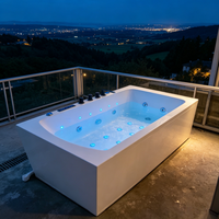 Bain à remous rectangulaire autoportant en acrylique, écologique, portable, pour intérieur, avec jets de massage LED colorés
