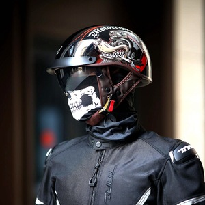 Casco <span class=keywords><strong>de</strong></span> Motocicleta para Hombre, Medio Casco con Lente Transparente Universal para Todas las Estaciones, Casco para Mujer - Product Image 3