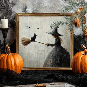 20cm all'ingrosso grandi arazzi <span class=keywords><strong>di</strong></span> pittura in legno incorniciato strega <span class=keywords><strong>di</strong></span> Halloween su scopa arte da parete stampa personalizzabile Dropshipping DDP - Product Image 3