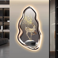 Pintura Decorativa Moderna de Lujo con Luces LED para Sala de Estar, Arte de Pared Colgante de Cristal con Diseño Creativo 3D de Alce de Alta Gama