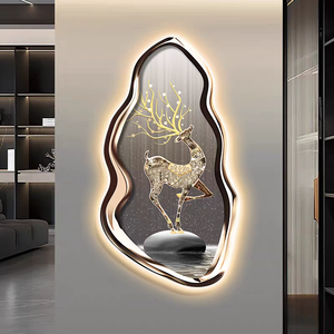 Dipinto Decorativo Moderno con Luci LED per Soggiorno, Arte Murale 3D Creativa di Alta Qualità con Alce in Cristallo - Product Image 2