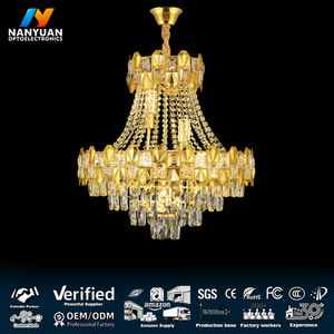 Lámpara de Araña de Cristal Dorada de Lujo, LED de 3 Colores Regulables, Iluminación Moderna Colgante, Suministro de Fábrica para Proyectos Hoteleros - Product Image 1