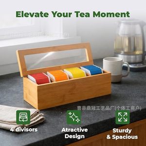 Caja de Almacenamiento de Bolsitas de Té de Madera, Rectangular, con Tapa Abatible, Organizador de Café y Té, Organizador de Escritorio - Product Image 3