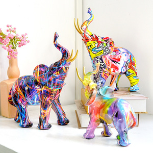 Scultura di elefante colorato resina animale statua ornamenti casa soggiorno portico armadietto del vino desktop decorazione moderna - Product Image 1