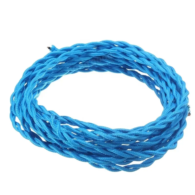 Fil électrique tressé de textile de câble torsadé par tissu bleu d'éclairage