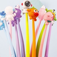 Nouveau stylo promotionnel en gel noir anti-stress en plastique, avec tête de dessin animé en gel souple, 0,5 mm, pour étudiants
