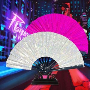 <b>Large</b> Shining Reflective Folding Hand <b>Fan</b> Festivals Portable Plastic Clack <b>Fans</b> With Glitter Effect for Raves - Product Image 2