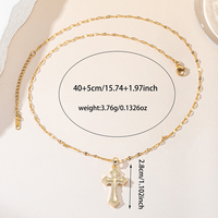 Elegante Collar de Dos Niveles con Cruz en Tono Dorado, con Circonitas Cúbicas Redondas Engastadas, Joyería de Estilo Religioso para Fiestas, Uso Diario o Regalo