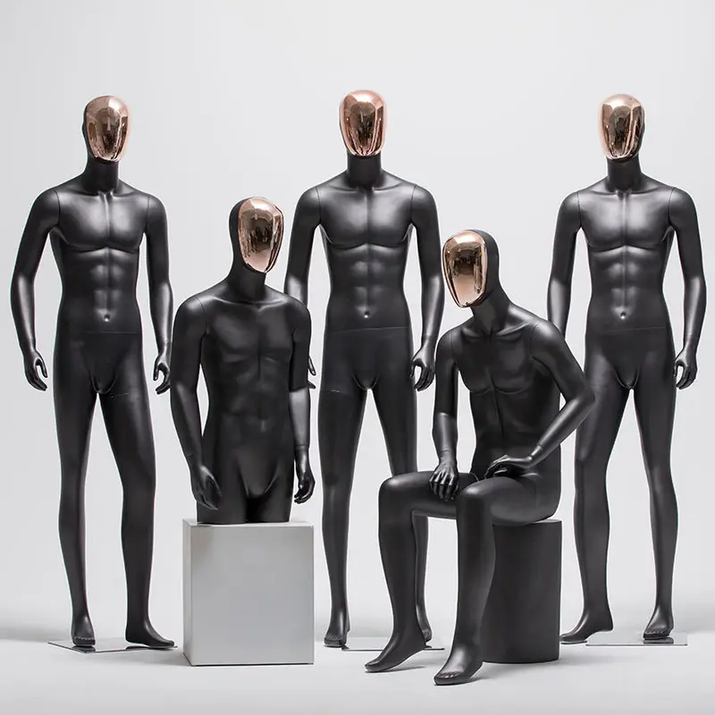 Manichino maschio FRP negozio di abbigliamento manichino completo per oggetti di scena modello di finestra fittizia con faccia elettrolitica nera