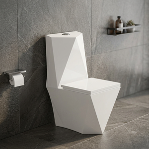 WC monobloc en céramique Eroca classique, texture rose, cuvette à siphon latéral doré, chasse d'eau, toilette occidentale à poser au sol - Product Image 5