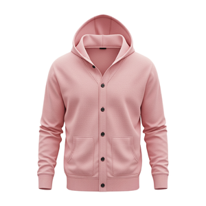 Bangladesh OEM Custom <b>Knitted</b> <b>White</b> Winter <b>Cardigan</b> Button Hoodie Long Sleeve Drawstring Dual Pockets Eco-Friendly - Product Image 6