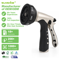 Pistolet d'arrosage haute pression SUNSHINE en alliage de zinc robuste, 7 modes de pulvérisation, avec gâchette arrière, pour l'entretien des plantes et le bain des animaux