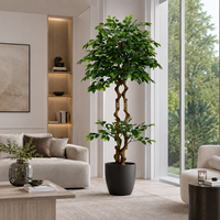 Arbre artificiel Ficus de 200 cm en pot, grande plante artificielle Banyan à feuilles de soie, verdure d'intérieur pour la décoration de bureau et de maison, vente en gros OEM ODM