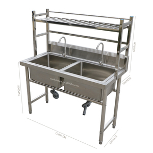 <span class=keywords><strong>Fregadero</strong></span> Doble de Acero Inoxidable para Cocina Comercial con Grifo, Superficie Cepillada Hecha a Mano, Soporte Independiente y Patas Ajustables - Product Image 6