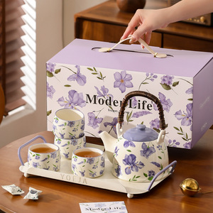 Modern Gift Box Tea <b>Set</b> Floral Ceramic <b>Teapot</b> with Tea Cups Women Tea Party <b>Set</b> for 4 - Product Image 1