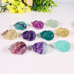 Bán buôn tinh thể tự nhiên thủ công mỹ nghệ đầy màu sắc fluorite ngủ mèo fluorite đá động vật khắc cho bàn trang trí - Product Image 2