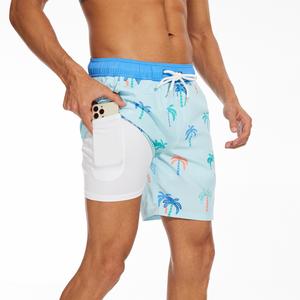 Custom <b>Men</b> Swim <b>Trunks</b> with Liner Quick Dry Board Shorts Polyester Nylon Beach Shorts with Phone Pocket - Product Image 1