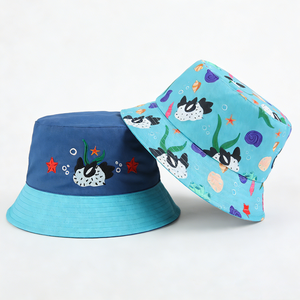 Chapeau de soleil pliable à large bord bleu, protection solaire, séchage rapide, réversible, avec broderie personnalisée, faible MOQ, vente en gros - Product Image 1