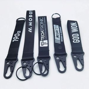 <b>Custom</b> logo Nylon Woven Key Chain Wrist Strap Carabiner <b>Keychain</b> with Button - Product Image 2