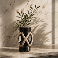 Vase en céramique sculptural vert foncé caramel avec boucles entrelacées, vase décoratif pour fleurs, pour le salon, décoration de la maison