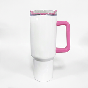 Vaso térmico de acero inoxidable de 40 oz, desechable, clásico, portátil, de gran capacidad, para sublimación, blanco que brilla en la oscuridad a verde, con tapa, asa y pajita - Product Image 1