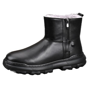 Bottines pour hommes en cuir véritable, bout rond, doublure en fourrure, semelle en caoutchouc, bottes d'hiver chaudes antidérapantes pour la neige - Product Image 5