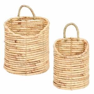 Set of 2 Long Water Hyacinth Circle <b>Storage</b> <b>Wall</b> <b>Baskets</b> Handmade Eco-Friendly Multi-Purpose Made in China Wholesale - Product Image 1