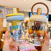 Bouteille en verre borosilicate avec poignée et paille, anti-fuite, anti-explosion, élégante, grande capacité, résistante à la chaleur, pour thé et eau