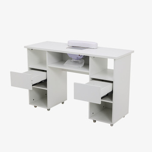 Table de manucure et pédicure moderne blanche pour salon, mobilier de salon en bois avec tiroirs et roulettes - Product Image 1