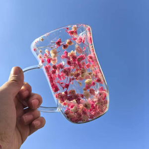 Wholesale 300ml Heat Resistant Mug Double Layer Glass Cup Double Wall Glass Coffee Cup with Dry Flower - Product Image 2