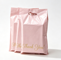 Enveloppe d'emballage avec poignée imprimée « Merci » rose Huadu, sac en polyéthylène épais pour l'emballage de boîtes de vêtements