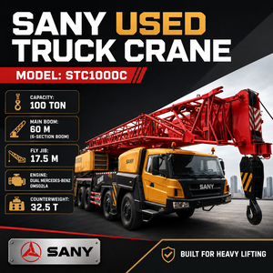 รถเครนไฮดรอลิก SANY STC1000C 100 ตัน สำหรับงานภูมิประเทศขรุขระ พร้อมบูมหลัก 60 เมตร เครื่องยนต์คู่ Mercedes OM502LA พร้อมใช้งาน - Product Image 1