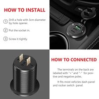 Prise de chargeur de voiture USB C 12V avec deux ports PD 18W et charge rapide QC 3.0, montage encastré en aluminium pour voiture, bateau, camping-car, marine