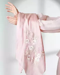 Wholesale Elegant Embroidery Edge Lace Plain Chiffon Georgette Hijab Sulam Shawl Shawls Scarves 2022