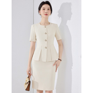 Women's Two Piece Suit Set Short Sleeve Elegant Business Commute Spring Worsted Fabric LX6629 - Product Image 1
