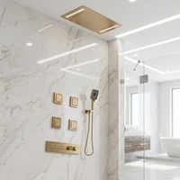 Système de douche mural thermostatique en laiton poli avec pommeau de pluie massant, barre coulissante et cartouche céramique, pour hôtels et appartements