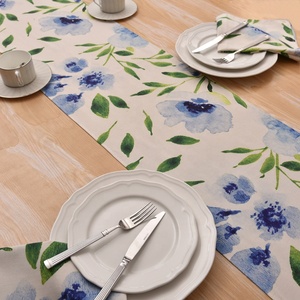 Hot Selling Custom Waterproof Blue Floral Printed 4pcs Polyester Cotton Rayon Woven Fabric Square <strong>Napkin</strong> <strong>Sets</strong> for Party Tables - Product Image 2