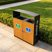 Cubos de Basura Modernos de Lujo MAX MAX-HG187, Diseño Ecológico, Acero Inoxidable, Madera WPC, Metal, Gran Tamaño, Uso Interior/Exterior