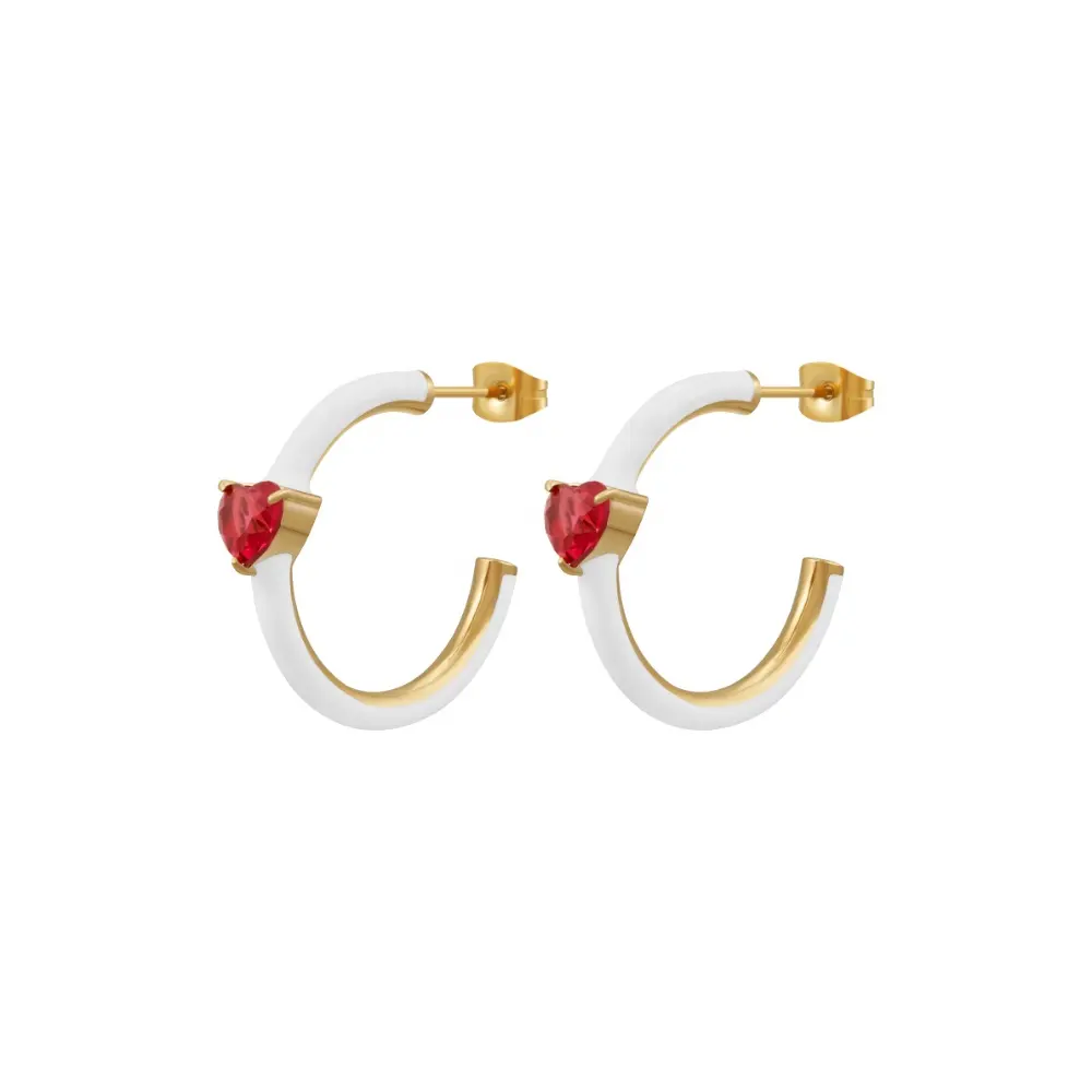 Latest 18K Gold Plated Stainless Steel Jewelry Green White Epoxy Colored Heart Zircon Hoop Earring For Women Earrings E231512