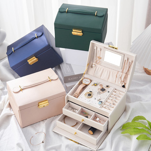 Boîte à <span class=keywords><strong>bijoux</strong></span> rectangulaire de luxe à vente chaude en cuir PU multifonctionnel avec grande capacité et <span class=keywords><strong>rangement</strong></span> en <span class=keywords><strong>miroir</strong></span> verrouillable - Product Image 5