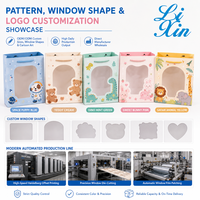 Sac fourre-tout en papier transparent personnalisé avec fenêtre, ruban et poignée, motif dessin animé, pour cadeaux de baby shower, jouets, pâtisseries, emballage en gros