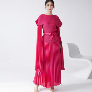 Fashionable Pleated Dress Two-piece Set High-end <b>Top</b> + Long <b>Swing</b> Skirt Suit Dress Skirt a Complete Set - Product Image 4
